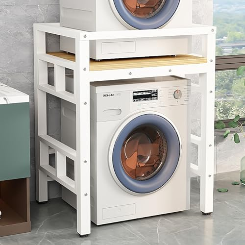 Armario Para Lavadora Y Secadora, Mueble Para Lavadora Altura Ajustable, Mueble Lavadora Y Secadora Vertical, Tubo De Acero Grueso Para Lavadora Para Baño, Cocina, Balcón, Lavandería, Carga 300KG(Whit