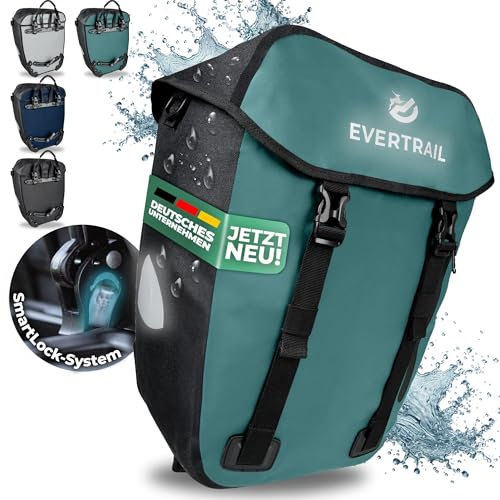 Evertrail Fahrradtasche für Gepäckträger - Flexibel bis 28L I 100% Wasserdicht - Robuste Reflektierende Gepäckträgertasche mit Schultergurt, Laptoptasche, Werkzeugfreie Montage - Petrol