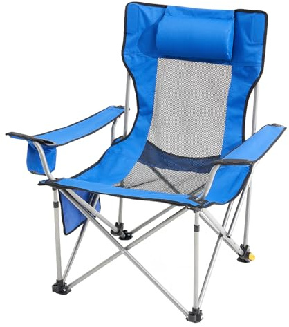 VEVOR Sedia da Campeggio Reclinabile, Carico di 149,69 kg Sedia da Campeggio Portatile Pieghevole a 4 Posizioni, con Poggiapiedi, Portabicchieri, Tasca Laterale e Poggiatesta, per Campeggio Pesca, Blu