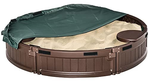 Outsunny Sabbiera per bambini +3 anni Rotonda per bambini con copertura e sedili Sabbiera per esterni Ø123x22,5 cm Marrone