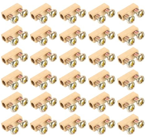 PATIKIL 11.5x4x5mm Wire Connectors Nut Terminal, 30 Pcs 5 A Brass Splicing Quick Wiring Connection Terminal Circuit Connector Nut Kit with Screws, Brass Tone
