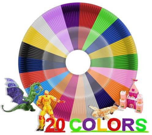 3D Stift Filament PLA 20 Farben, je 10m, 3D Druck Filament 1,75mm für Kinder & Erwachsene, 3D Stift Zubehör Kompatibel mit MYNT3D SCRIB3D Tecboss 3D Pen & 3D Drucker, Biologisch Abbaubar