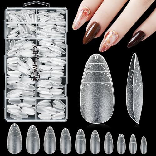 MELLIEX 360 Pièces Capsule Americaine Ongle, 12 Tailles Matte Faux Ongles avec Ligne Auxiliaire Couverture Complète Nail Tips pour Nail Art DIY