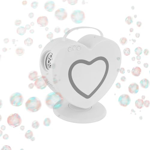 Automatische Seifenblasenmaschine, 90°/360°Drehbar Seifenblasen Maschine, mit LED Wiederaufladbar Seifenblasenmaschine, Blasenmaschine Tragbare für Geburtstag Freien Hochzeiten (Weiß)