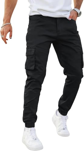GINGTTO Pantalones Cargo Hombre Slim Fit Elásticos Pantalón Largos Jogger para Hombres Negro 36
