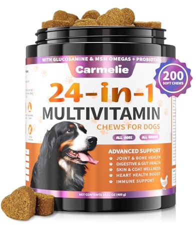 24-in-1 Ergänzungs-Snacks für Hunde – 200 Kausticks mit ausgewählten Zutaten wie Omega-3 – Unterstützt Vitalität & tägliche Ernährung – Huhn-Geschmack