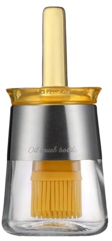 Dispensador de aceite de cocina con cepillo, botella de aceite de vidrio de metal para cocinar, dispensador de acero inoxidable para vinagre y salsa, botella de aceite con cepillo de silicona para