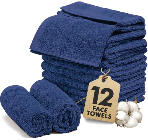 Novo Home Face Towels Pack of 12 – 550 GSM 100% Cotton Washcloths (30x30cm) – Soft, Quick Dry, Highly Absorbent Flannels for Bathroom, Spa, Gym – Royal Blue