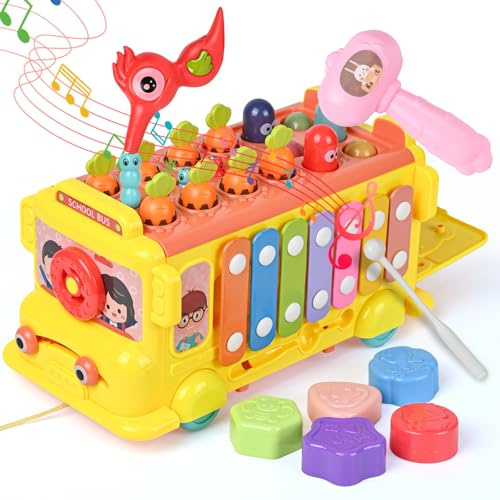 Montessori Spielzeug ab 1 Jahr- KETIEE 13 in 1 Kinderspielzeug Hammerspiel Motorikspielzeug, Xylophon Musikalische Spielzeug Karotten Steckspiel Sortierspiel Motorikwürfel Geschenk 2 3 4 5 6 Jahre alt