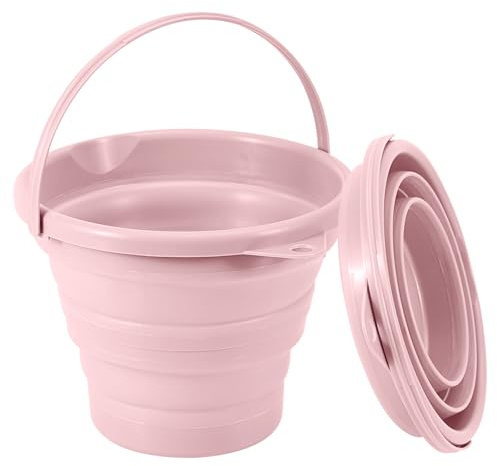 Seau pliable de 3 l - Seau de nettoyage pliable - Château de plage - Peu encombrant - Pour l'extérieur, la pêche, le sable, le camping - Bleu (rose)