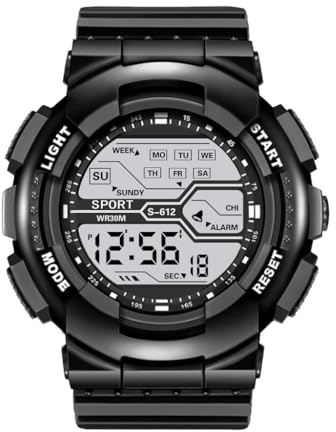 Mäns sport mode handled LCD stoppur datumklocka gummi digital pojke herrklocka små klockor, Svart, En storlek