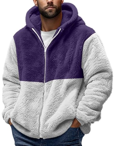 Générique Veste Homme Automne Sweat à Capuche Homme Zippé Cardigan Polaire Comfit Vestes Légère et Résistante Manche Longue avec 2 Poches Jacket Violet 3XL