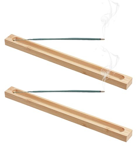2 Pieces Natural Bamboo Incense Stick Holder, Incense Holder for Sticks, Incenses Sticks Holders with Catcher, Stick Incenses Burner for Meditation Yoga SPA, Home Table Decor