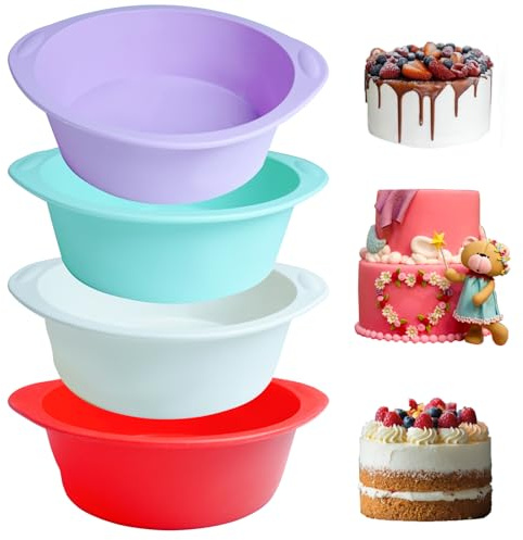 BMZXCH 4 stycken 15 cm kakformar silikon bakformar nonstick liten bakform silikonform rund springform tårta för varmluftsfritös, återanvändbar silikonform tårta i färgglad för bröd muffins ost