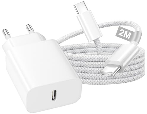 Chargeur USB C Rapide 20W pour iPhone 17/17 Pro Max/16 Pro Max/15 Pro Max | Prise Secteur USB C Chargeur Type C Charge Rapide Adaptateur Secteur et Cable Usb C 2M pour 15 Plus,iPad 12.9/11 inch/Air 5 4