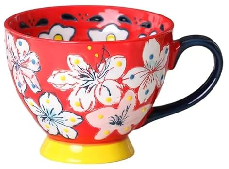 QQNQQ Taza de té, Tazas gigantes for desayuno, Ensaladera, sopa cerámica, café premium, Juego 1/4 tazas café/té, grande 444 ml for, leche, cereales y, Ideal for amigos(Red)