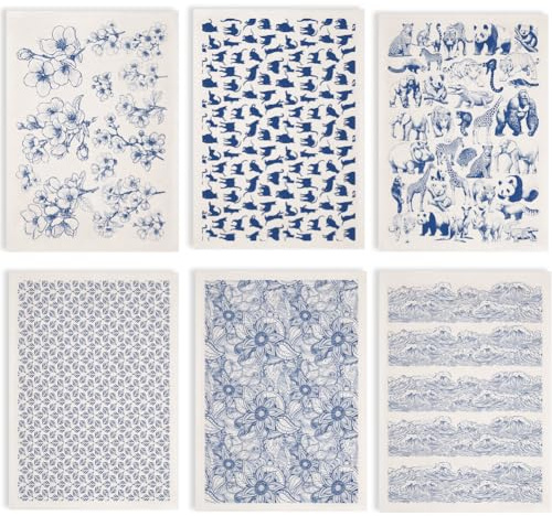 SUPERDANT 6 Stück Blumen Blatt Unterglasur Transferpapier Tiere Katze Transferpapiere für Keramik Porzellan Unterglasur Transfers für Töpferei Blaue Unterglasur Abziehbild Handgemachte Geschenke