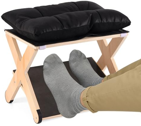 Fotstöd för Under Skrivbord, Ergonomisk Fotpall Antislip Trä Benstöd med Bekväm Kudde för Kontorsskrivbord på Jobb Hemmabruk Förbättrar Hållning