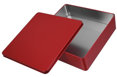 UKCOCO Scatola di Latta Quadrata Rossa Coperchio, Grande Scatola per Biscotti e Confezioni Regalo, Contenitore per Dolciumi e Caramelle, per Feste, Matrimoni e Decorazioni Casa