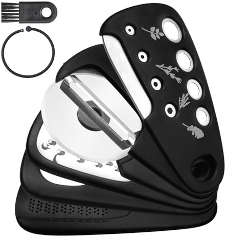 Kitchen Gadgets Set 6 Pcs, Space Saving Kitchen Utensils Stainless Steel Multifunctional Fruit Peeler, Grater, Peeler, Pizza Cutter, Garlic Grinder, Camping Accessories with Carabiner Brush