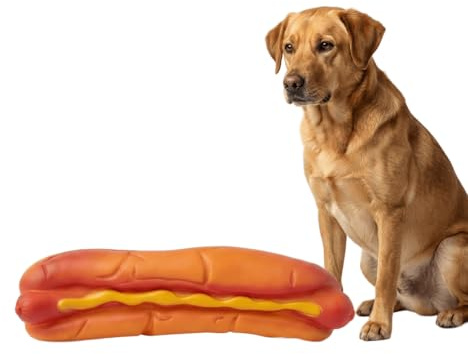 Giochi per Cani, Hamburger per Cane Giocattolo da Masticare in Gomma Massaggiagengive con squeaker a Forma di Panino Osso con Suono, Accessori per Animali Interattivi per Cani Taglia Piccola e Media
