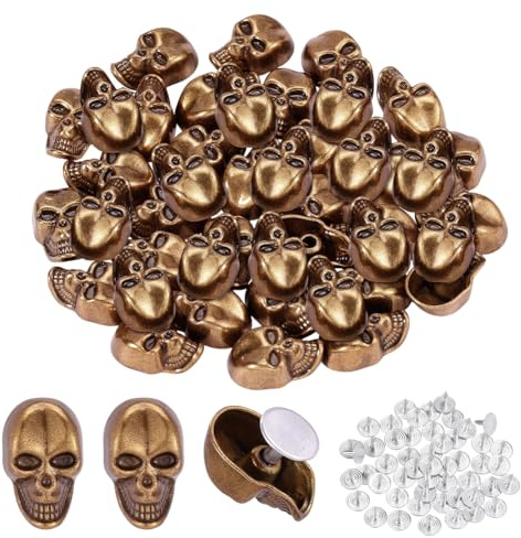 PH PandaHall 50 remaches de calavera, estilo punk, botones vintage para manualidades, cinturones, bolsos, zapatos, decoración de ropa, 17,5 x 11 mm, dorado antiguo