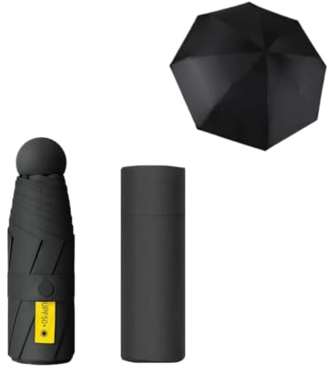 Ymswjgj Parapluie de poche portable - Protection UV - Mini parapluie à 6 branches - Parapluie compact - Parapluie de voyage - 6 nervures - Mini parapluie UV - Noir