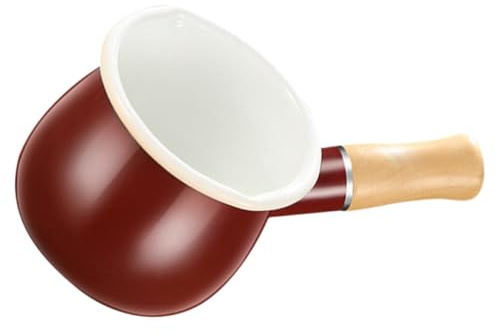 SILENRADAWN Bollilatte in Smalto da 500ml con Coperchio e Beccuccio, Conducibilità Termica Rapida e Design in Legno per Uso Multifunzionale in Cucina