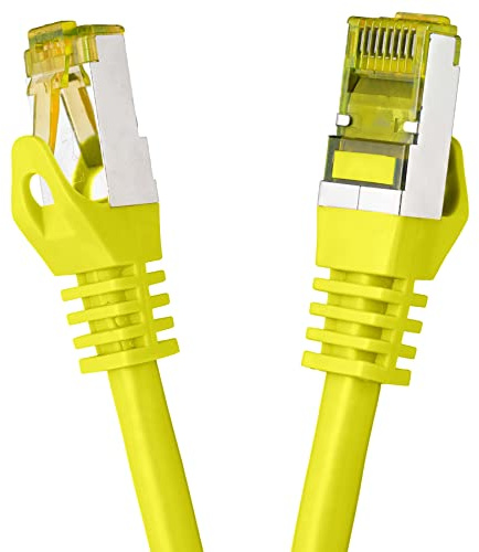 BIGtec LAN Kabel 25m Netzwerkkabel CAT7 Ethernet Internet Patchkabel CAT.7 gelb Gigabit doppelt geschirmt Netzwerke Modem Router Switch 2 x Stecker RJ45 kompatibel zu CAT.5 CAT.6 CAT.6a CAT.8