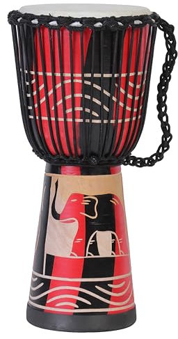 30cm Profi Djembe Trommel Bongo Drum Buschtrommel Percussion Motiv Roter Elefant - (Für Kinder im Kindergarten Alter)