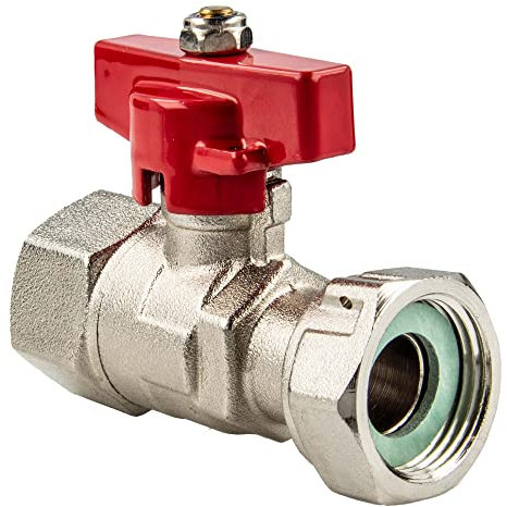 tecuro Kugelhahn mit Überwurfmutter Rp 3/4 Zoll x Innengewinde Rp 3/4 Zoll (DN15), Flügelgriff rot, temperaturbeständig von -5° C bis zu +100° C