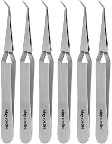 Lot de 6 pincettes à souder – pince à épiler industrielle – pince à épiler technique – fine – Pointe coudée – Acier inoxydable