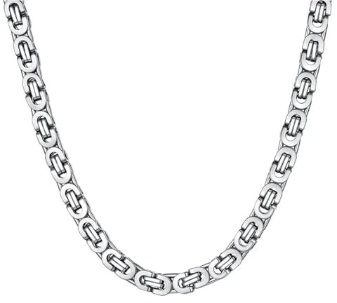 ChainsHouse Königskette für Herren Damen Halskette Edelstahl Plattenkette Byzantinische Kette 6/8/10MM Kaiser Kette Silber/Gold/Schwarz Herrenkette Halsreif Halsschmuck, Kettenlänge 46-76CM