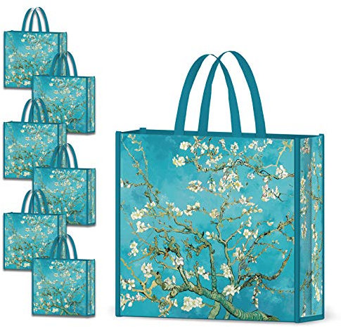 NymphFable 6 Stück Einkaufstasche Wiederverwendbare Mandelblüten Einkaufstaschen Groß Faltbar Wasserdicht Einkaufstüte