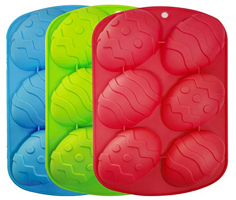 3 Stück Ostereier Backform Kuchenform 6 Gitter Ostern Silikonform Silikonform für Ostereier 3D Seifenform Silikon Osterei Backform Form Tablett für Schokolade Süßigkeiten Badebombe Osterdeko