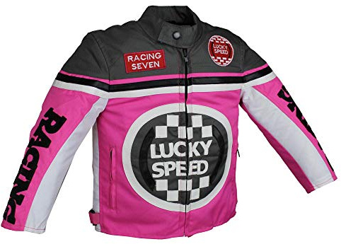 Euro Stars Giacca da motociclista per bambini, giacca in tessuto, giacca da motociclista, giacca da corsa, colore rosa rosa. XL