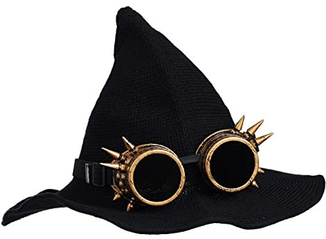 GRACEART Damen Filz-Woll-Hut mit Zahnrädern, Strickmütze, Halloween-Zaubererkappe, Mardi-Gras, Kopfbedeckung (Stil 09 (mit abnehmbarer Brille))