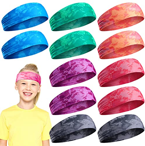Jerify 12 Pieces Girls Sports Headbands Athletic Sweatbands Sport Hairbands Elastic Wicking Headband for Youth Kids Boys Girls Children Teenagers(Tie Dye)