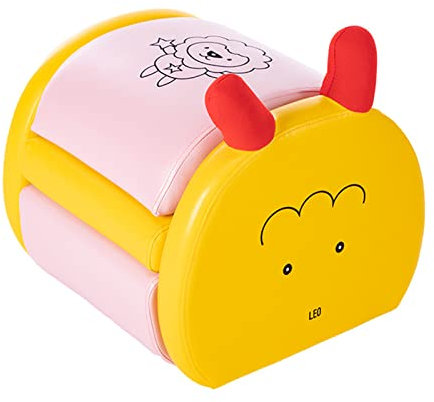 W&X Multifunktionale Prinzessin Sofa Für Jungen Mädchen Geschenk,Faltbares Einzelnes Mini Süßes Sofa Mit Armlehnen,Leder Cartoon Tiere Lagerung Sofa-Rosa d 45x43x54cm(18x17x21inch)