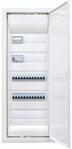 Hager Répartiteur mural creux avec compteur 5 rangées VH60NC I Connectable filaire avec bloc de serrage I Montage Legrand 1x FI 4 pôles 24x LS B16A