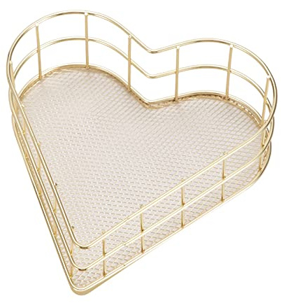 Cesta de Almacenamiento en Forma de Corazón Canasta de Almacenamiento de Hierro Forjado Organizador de Malla de Alambre de Metal para Oficina, Dormitorio, Baño, Cocina (Dorado)