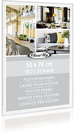 Close Up Posterrahmen 50 x 70 cm | Kunststoff weiß mit Rückwand | PVC-Scheibe (unzerbrechlich) Profilbreite 12 mm – Farbig & modern für Poster, Kunstdrucke, Fotos – Wandmontage im Hoch- & Querformat