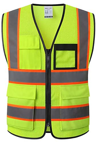 HATAUNKI Reflective Safety Vest for Men Women Hi Vis Vest with 8 Pockets High Visibility Mesh Reflective Vest Meets ANSI/ISEA Standards (Yellow-07, X-Large)