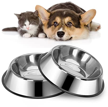 Nobleza 2 Pack Stainless Steel Small Dog Bowls - 240 ml, 15.6 cm/ 6.2 in Diameter Cat Bowl Cat Food Bowl Cat Water Bowl Puppy Bowl Puppy Feeding Bowls Pet Bowl for Kittens Cat Bowls with Non Slip Base