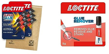 Loctite Mini Trio Power Gel, Strong Super Glue Gel for High-Quality Repairs, All Purpose Adhesive for Flexible Materials, Easy to Use Clear Glue, 3 x 1g x 2, Loctite Glue Remover