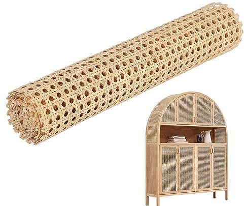 Huasean 1 Rolle Rohrgeflechtmaterial, 40 X 200 cm, Natürliche Rattanrohr-Gurtbandrolle Für Rohrgeflechtprojekte, Netz-Rattanstoff Für Heimwerker, Handwerk, Möbel, Stuhl, Schrank, Decke