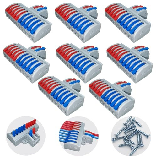 Wire Splitter Connector, Connectors with Lever CTRICALVER, 2 in 10 Out Quick Connection Terminal, Quick Connection Terminal for Circuit Inline, Lever Terminal Block(8Pcs)