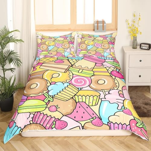 Set Copripiumino Matrimoniale 260x240 Ciambella Biancheria da Letto in Morbida Microfibra Stampa 3D Ragazza Carina Copripiumini con Cerniera + 2 Federe, C3966