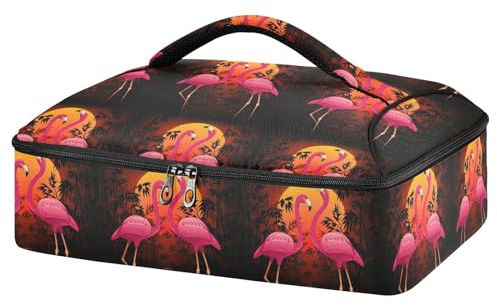 Borsa termica con fenicotteri rosa su tramonto tropicale, per cibi caldi o freddi, borsa termica con coperchio, per viaggi, feste, picnic