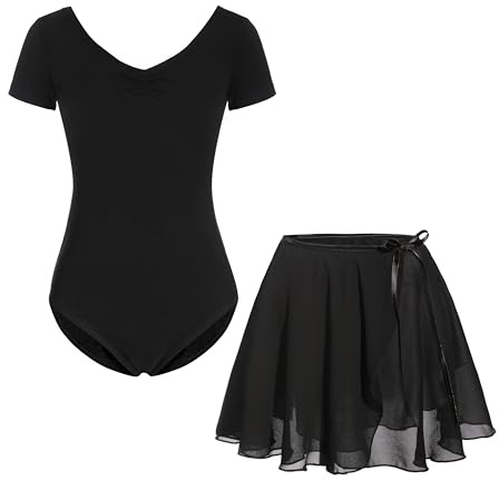 FONLAM Mädchen Ballettkleid Balletttrikot Kurzarm Tanzkleid Tanzbody Turnanzug Ballettrock Tutu Kinder Ballettanzug Baumwolle